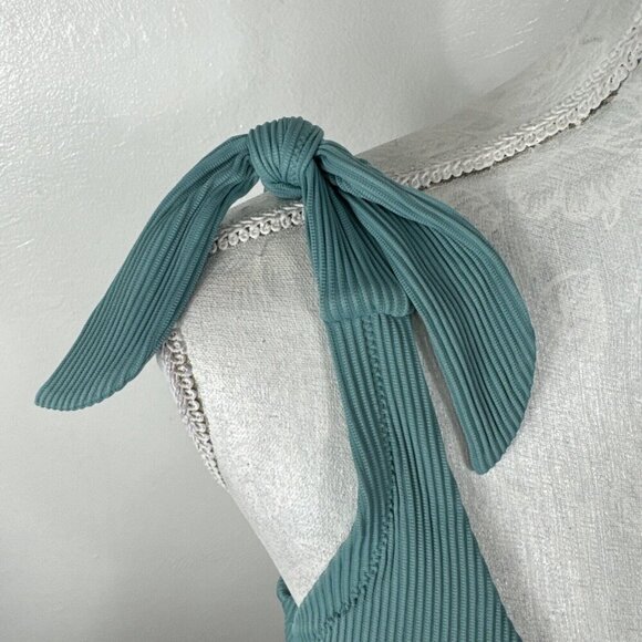 Shade & Shore Women's 38DD Padded Tie Shoulder Plunge Rib Swim Top Green - Picture 5 of 15